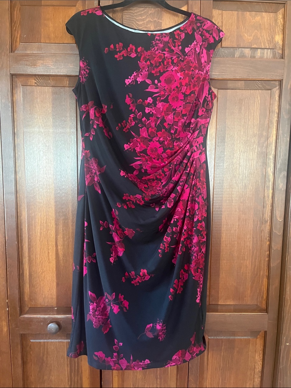 Ralph Lauren Black Midi Dress with Fuchsia Floral Print